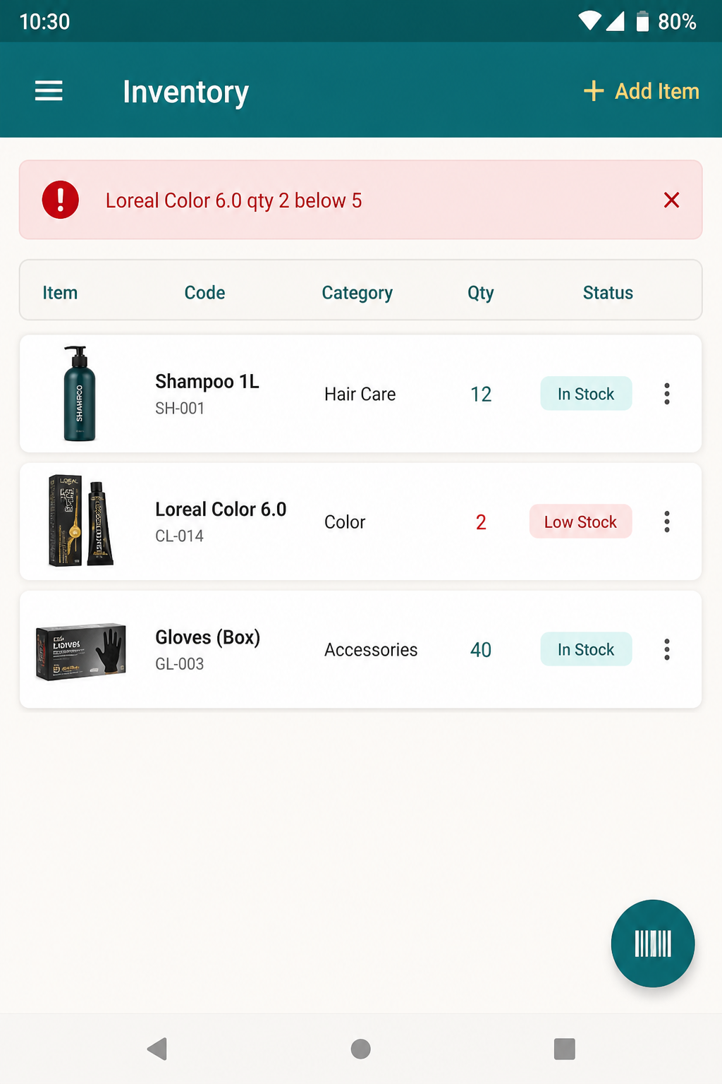 Inventory in the owner app