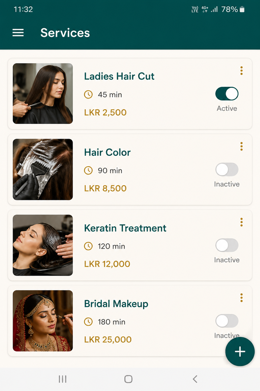 Services & prices in the owner app
