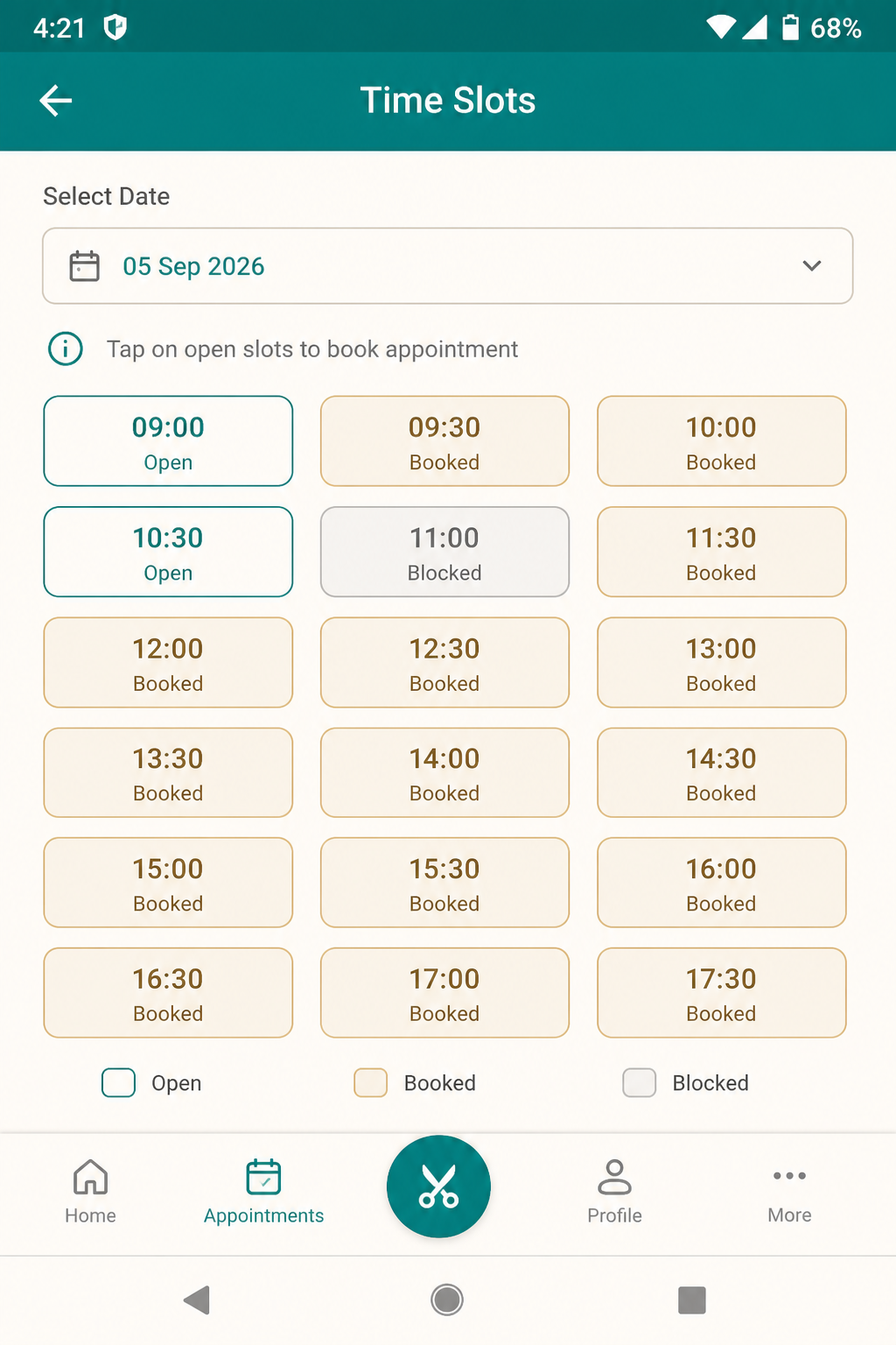 Time slots in the owner app