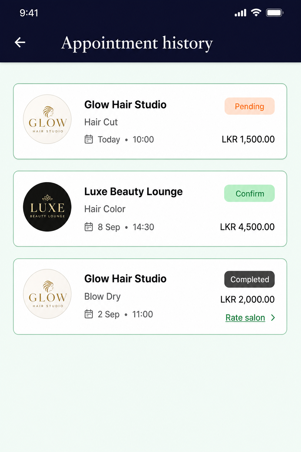 Their bookings in the Salongo customer app