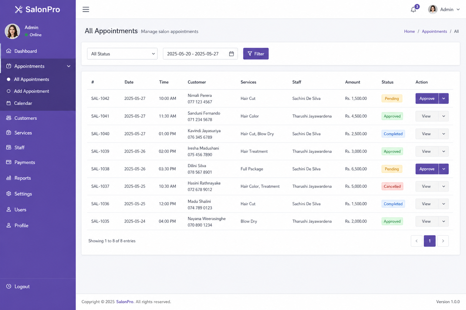 Appointments on the web portal