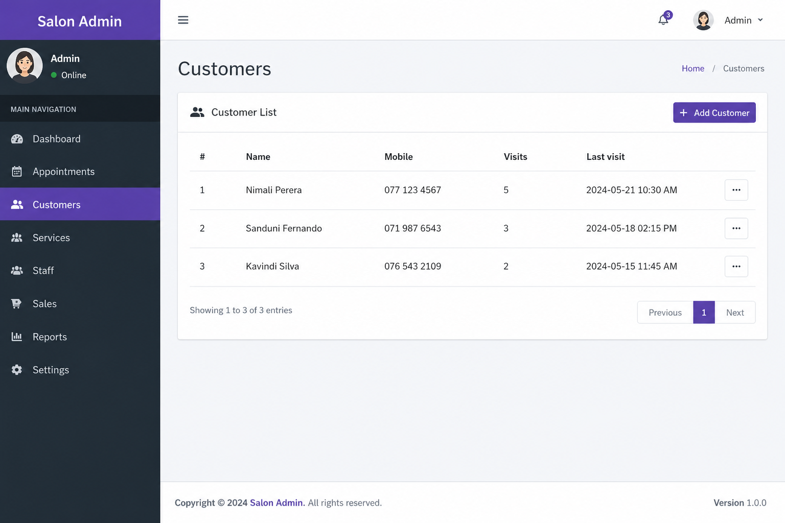 Customers on the web portal