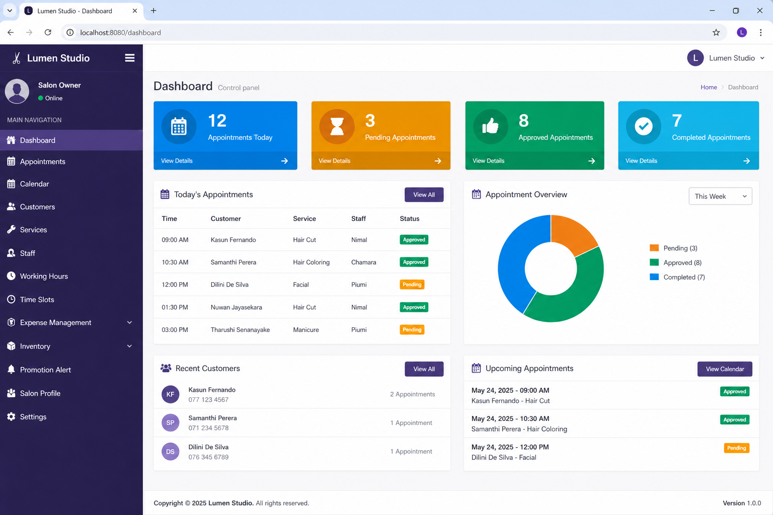 Live dashboard on the web portal